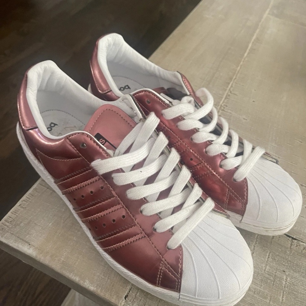 Adidas Metallic Pink and White Shoes